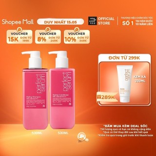 Bộ đôi Gội-Xả mise en scene Perfect Serum Styling giúp tóc suôn mượt và dễ vào nếp, giữ nếp 24h 530ml/chai