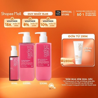 Bộ Gội-Xả-Serum mise en scene Perfect Serum Styling giúp tóc suôn mượt và dễ vào nếp, giữ nếp 24h 530ml x2, 80ml