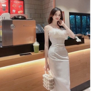 Đầm dự tiệc body cúp ngực lông vũ sang trọng hotgirl