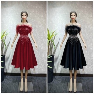 Đầm dự tiệc cúp lông đính đá sang trọng tiểu thư Canasa