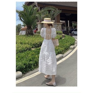 đầm tiểu thư maxi dự tiệc du lịch chất xốp hở lưng cột dây
