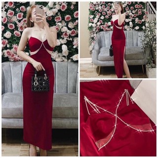 Đầm body dự tiệc dạ hội hai dây đá lụa Ula