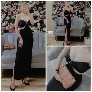 Đầm body dự tiệc dạ hội hai dây đá lụa Ula