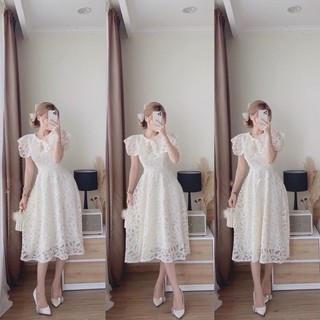 Đầm dự tiệc tiểu thư ren thêu nổi cao cấp Mizin