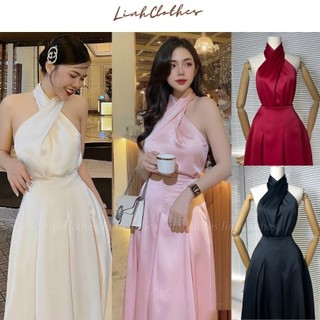Sét đầm dự tiệc cổ yếm chân váy lụa tiểu thư sang chảnh