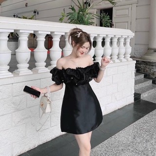 Váy dự tiệc trễ vai đính cườm Una