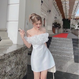 Váy dự tiệc trễ vai đính cườm Una