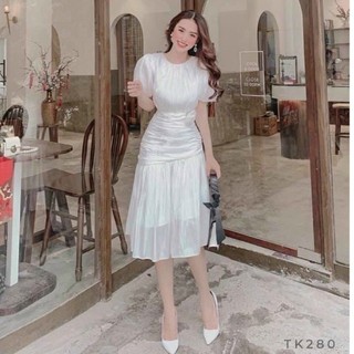 Đầm tiểu thư dự tiệc voan tơ organza đuôi cá
