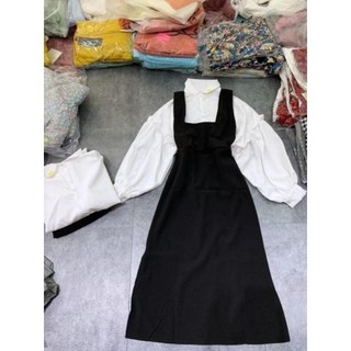 Set Yếm áo sơ mi kèm váy