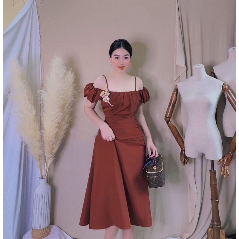 Đầm Tiểu Thư trễ vai nhún eo