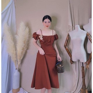 Đầm Tiểu Thư trễ vai nhún eo