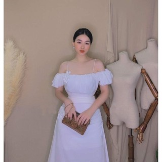Đầm Tiểu Thư trễ vai nhún eo