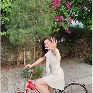 Đầm nơ lệch bên vai tiểu thư