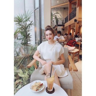 Đầm nơ lệch bên vai tiểu thư