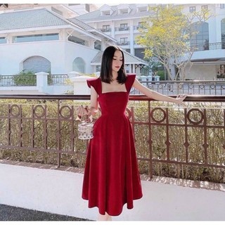 Đầm tiểu thư dự tiệc cổ vuông Bixi