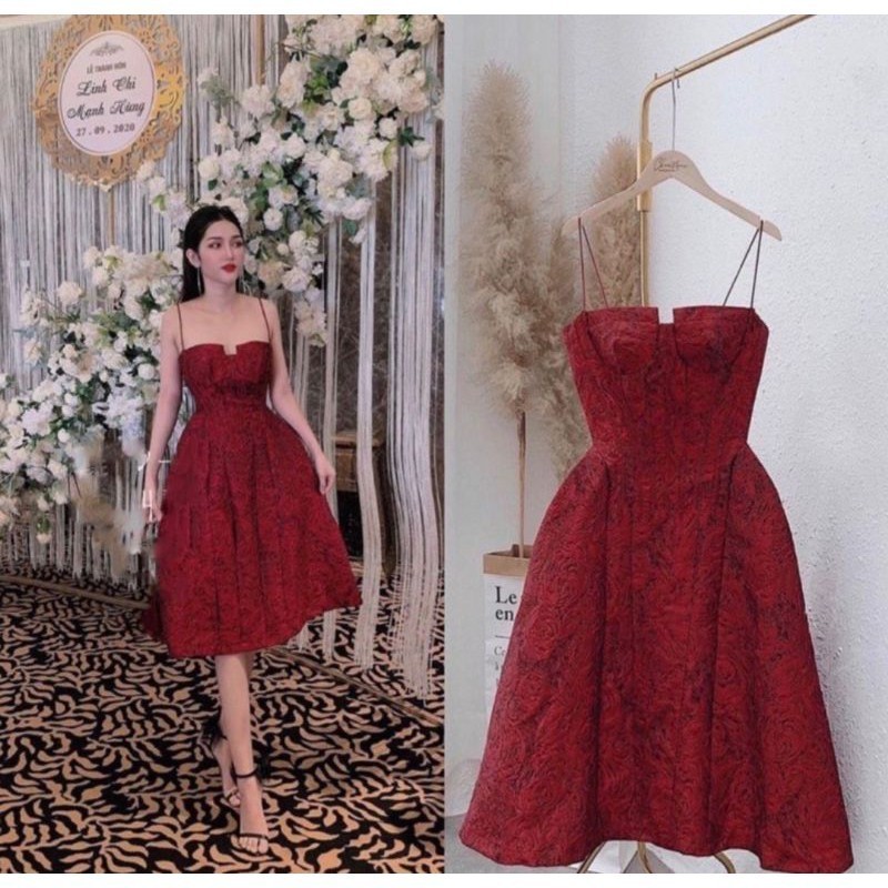Đầm gấm hai dây cao cấp Witch0489