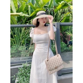Đầm Cổ Vuông Dây Rút