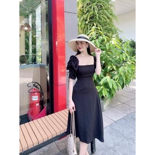 Đầm Cổ Vuông Dây Rút