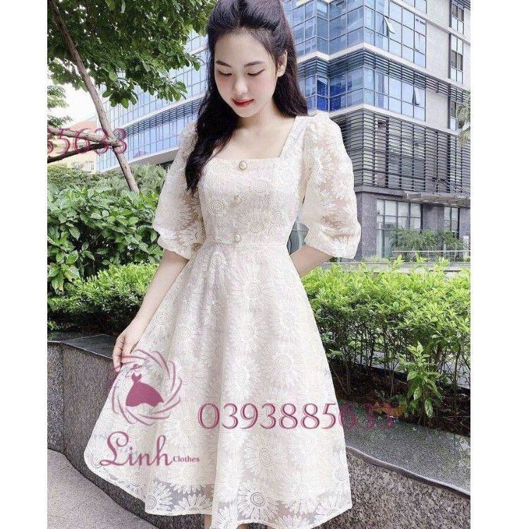 Đầm tiểu thư ren hoa cúc cao cấp