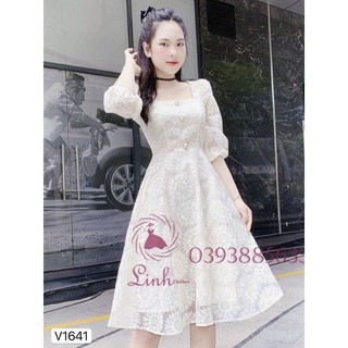 Đầm tiểu thư ren hoa cúc cao cấp