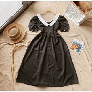 Đầm đen cổ sen nút vintage
