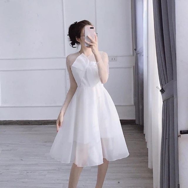Đầm Công Chúa Phối Nơ Ngực đính hạt