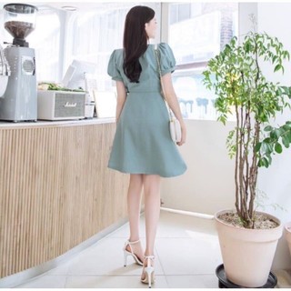 Đầm xanh mint nơ eo