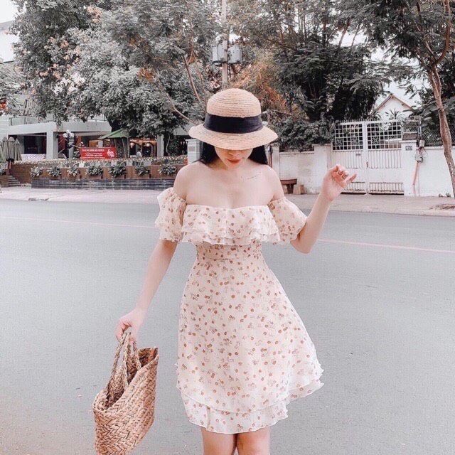 Đầm Trễ Vai Hoa Nhí
