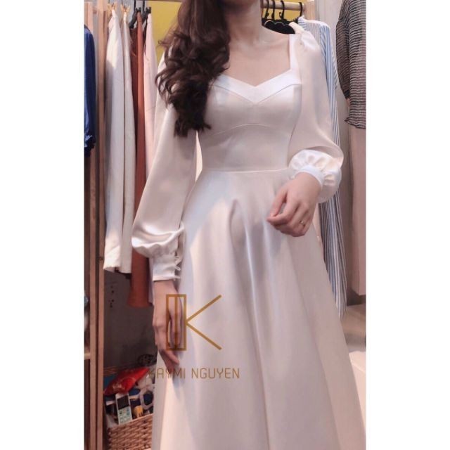 Đầm maxi lụa tay phồng cao cấp