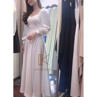 Đầm maxi lụa tay phồng cao cấp