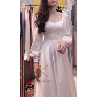 Đầm maxi lụa tay phồng cao cấp