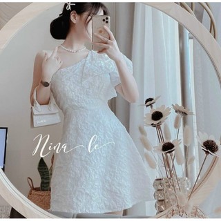 Đầm dự tiệc Gấm Nơ Lệch Vai