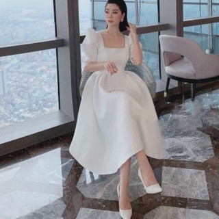 Đầm dự tiệc tay phồng tùng xoè tafta
