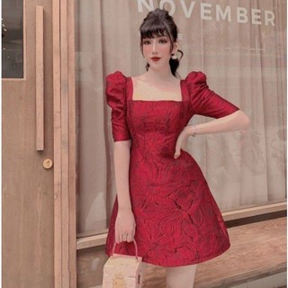 Đầm gấm nổi form ngắn xoè tay lỡ