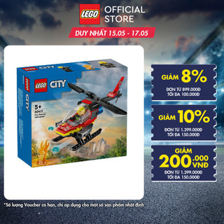 LEGO CITY 60411 Đồ chơi lắp ráp Trực thăng cứu hỏa (85 chi tiết)