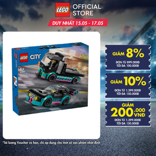 LEGO CITY 60406 Đồ chơi lắp ráp Xe tải vận chuyển xe đua (328 chi tiết)