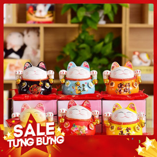 Mèo thần tài bằng sứ để bàn may mắn SIZE 10CM kèm đệm ngồi