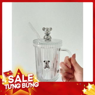 Cốc thủy tinh kèm ống hút thủy tinh mẫu mới