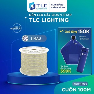 Đèn led dây 2835 v-star tlc lighting cuộn 100m 6w 8w ánh sáng trắng vàng xanh dương 3 màu