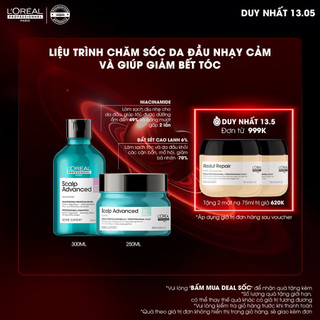 Combo chăm sóc da đầu giúp cân bằng da đầu nhạy cảm L'Oréal Professionel Scalp Advanced - Clay mask 250ml, Dầu gội 300ml