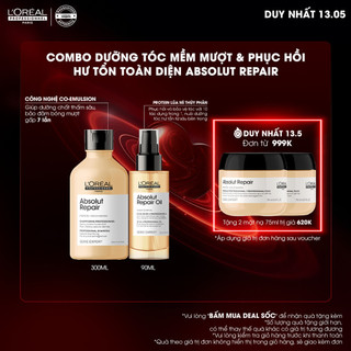 Combo dưỡng tóc mềm mượt & phục hồi hư tổn toàn diện Absolut Repair - Dầu gội 300ml, tinh dầu dưỡng tóc 90ml