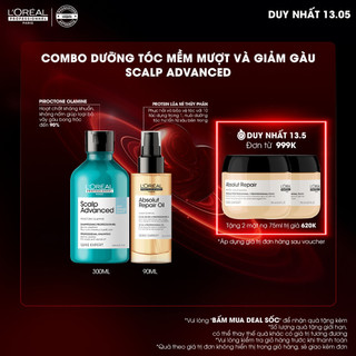 Combo dưỡng tóc mềm mượt và giảm gàu L'Oréal Professionnel Scalp Advanced - Dầu gội 300ml, tinh dầu dưỡng tóc 90ml