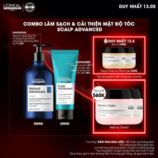 Combo làm sạch & giúp cải thiện mật độ tóc L'Oréal Professionnel Scalp Advanced - Dầu gội 500ml, Dưỡng chất 200ml
