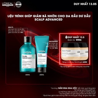 Liệu trình giúp giảm bết dầu cho da đầu dư dầu L'Oréal Professionnel Scalp Advanced - Dầu gội 300ml, Dưỡng chất 200ml