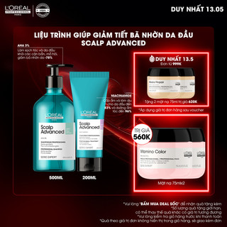 Liệu trình giúp giảm bết dầu cho da đầu dư dầu L'Oréal Professionnel Scalp Advanced - Dầu gội 500ml, Dưỡng chất 200ml