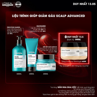 Liệu trình giúp giảm gàu L'Oréal Professionnel Scalp Advanced - Dầu gội 500ml, Mặt nạ 2 trong 1 250ml, Dưỡng chất 200ml