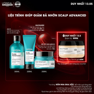 Liệu trình giúp giảm bết dầu L'Oréal Professionnel Scalp Advanced - Dầu gội 300ml, Mặt nạ 250ml, Dưỡng chất 200ml