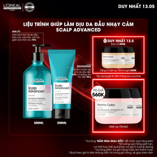 Liệu trình giúp làm dịu da đầu nhạy cảm L'Oréal Professionnel Scalp Advanced - Dầu gội 500ml, Dưỡng chất 200ml