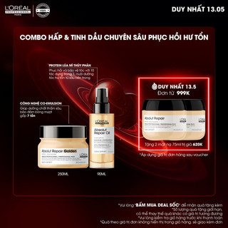 Combo dầu hấp & tinh dầu phục hồi hư tổn Absolut Repair (Mặt nạ nhũ vàng 250ml và tinh dầu 10 trong 1)