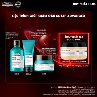Liệu trình giúp giảm gàu L'Oréal Professionnel Scalp Advanced - Dầu gội 300ml, Mặt nạ 2 trong 1 250ml, Dưỡng chất 200ml